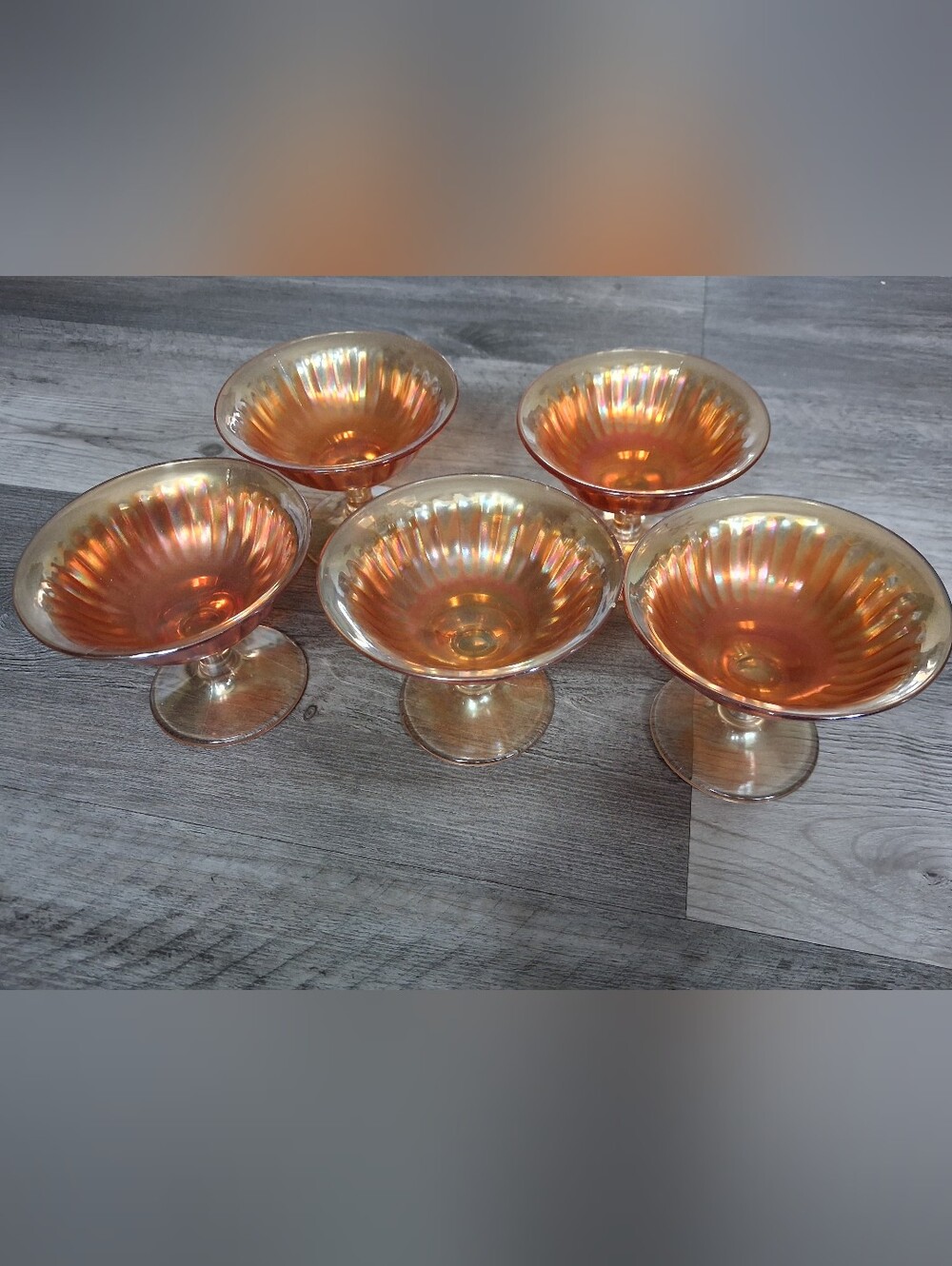 Iridescent Amber Glass Dessert Coupe - Set of 5